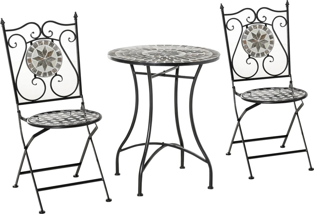 Outsunny Garten Sitzgruppe 3-teilige Mosaiktisch Essgruppe Gartenmöbel-Set 1 Tisch+2 faltbare Stühle Garten Metall Keramikfliese Mehrfarbing | Aosom.pl