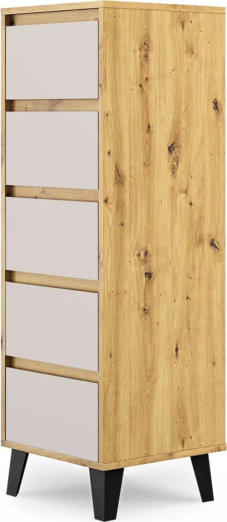 Wąska komoda z szufladami do salonu dąb artisan + kaszmir A5-K03