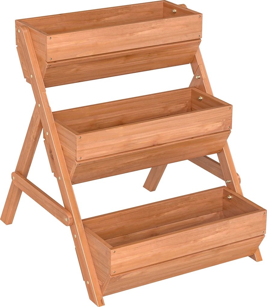 Outsunny Pionowa grządka z 3 poziomami z drewna Skrzynka na rośliny z 3 skrzynkami drenażowymi Brązowa | Aosom PL