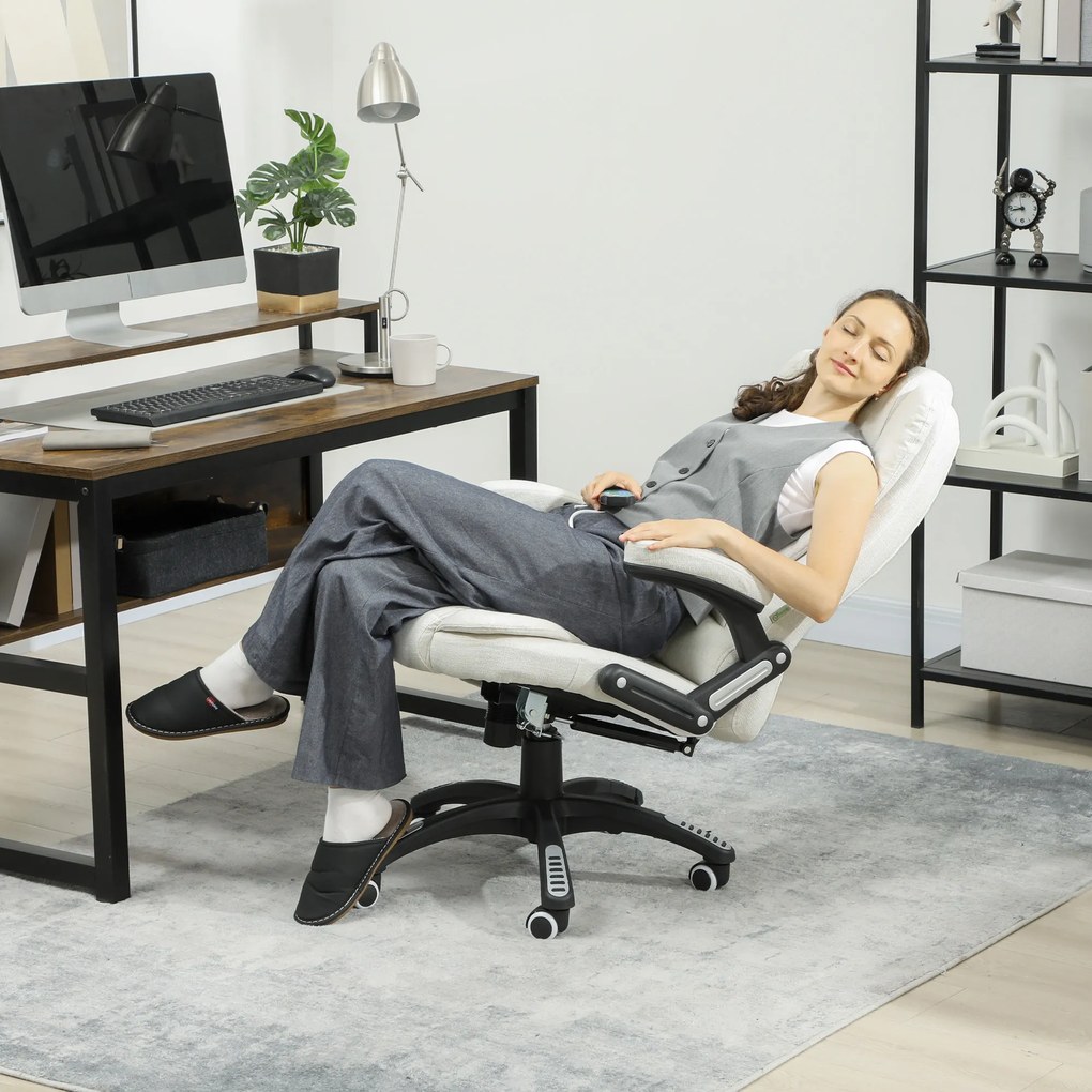 Vinsetto Ergonomiczny Fotel Biurkowy z Funkcją Masażu, 68 x 72 x 110–120 cm, Kremowy