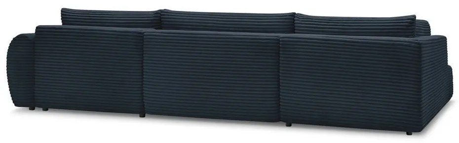 Ciemnoniebieski sztruksowy rozkładany/ze schowkiem narożnik (lewostronny/w kształcie litery U) Lucien – Bobochic Paris
