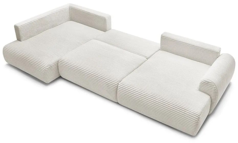 Kremowy sztruksowy rozkładany/ze schowkiem narożnik (lewostronny/w kształcie litery U) Lucien – Bobochic Paris