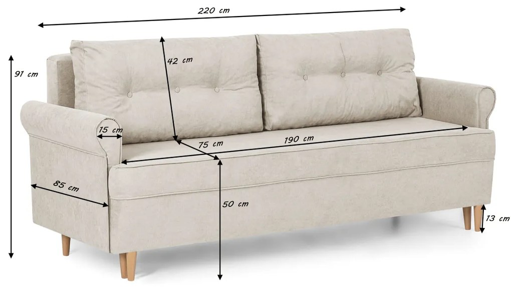 Kanapa sofa 3 os z funkcją spania ELITE Turkusowy
