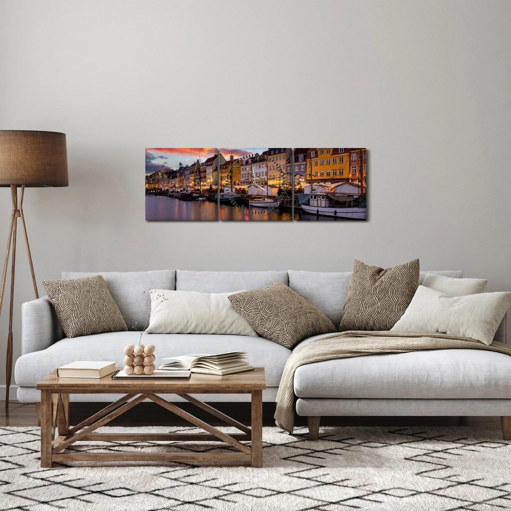 Obraz - Nyhavn, Kopenhaga (z zegarem) (90x30 cm)