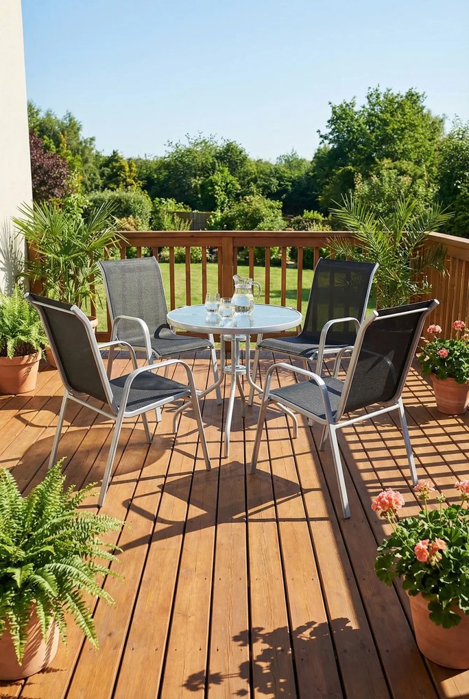 Stół i krzesła ogrodowe ze szklanym blatem W0-W09