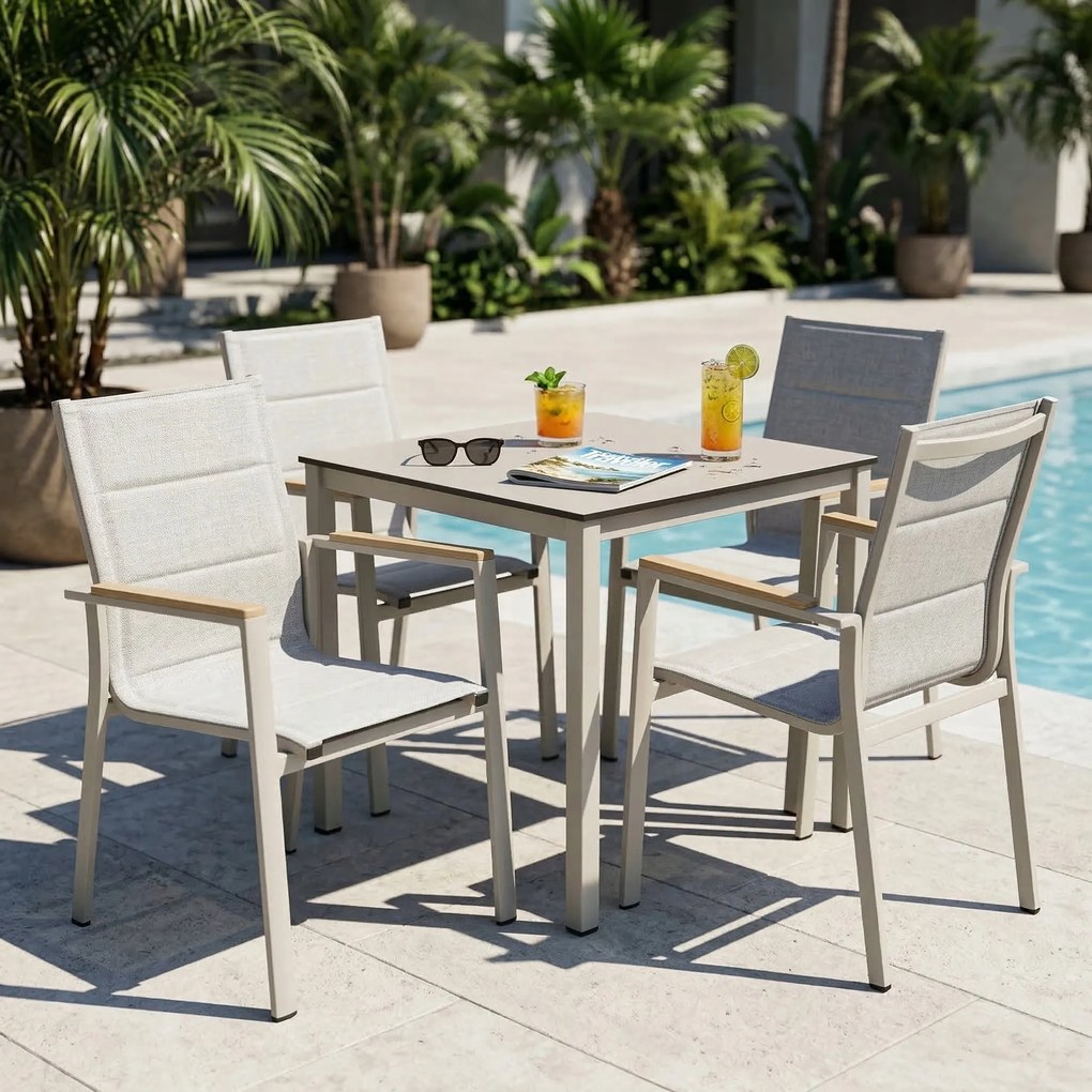 3587W-BE Krzesło Ogrodowe Beżowe 56x65x88 cm Beżowa Szybkoschnąca Tkanina Nowoczesny