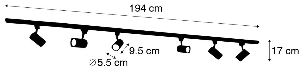 Nowoczesny system oświetlenia szynowego z 6 czarnymi reflektorami jednofazowymi 200 cm - Iconic Jeana Nowoczesny Oswietlenie wewnetrzne