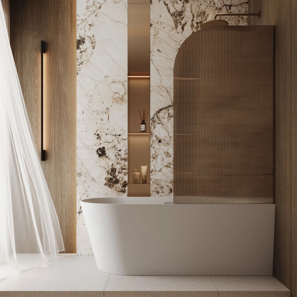 Parawan nawannowy półokrągły ARTE WELLE Moon Brown szkło brązowe ryflowane | Różne rozmiary : Kolor profili kabiny - czarny, Rozmiar - 70x150 cm