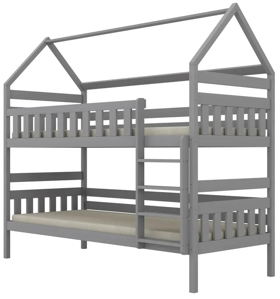 Łóżko piętrowe domek FELIKS 180x80 szare drewniane KOCOT KIDS