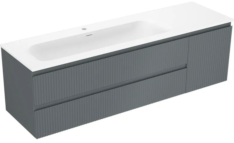 Mexen Rivel szafka łazienkowa 160 cm z umywalką Vela lewą, 2S, 1D, ryflowana, grafit/biała mat - 91A23-16047-3-BBFFF66-W23L01