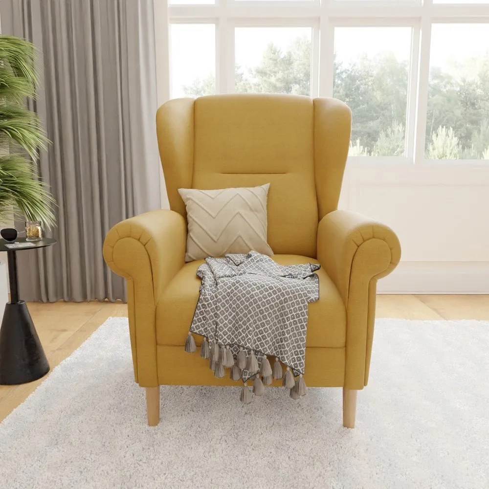 Żółty fotel typu uszak Swan – Ropez