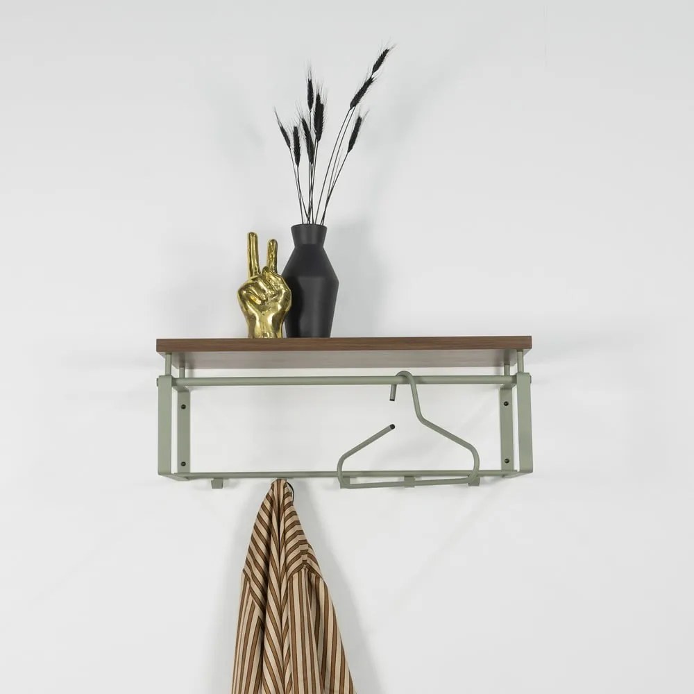 Brązowy/szarozielony metalowy wieszak ścienny z półką 70 cm Rex – Spinder Design