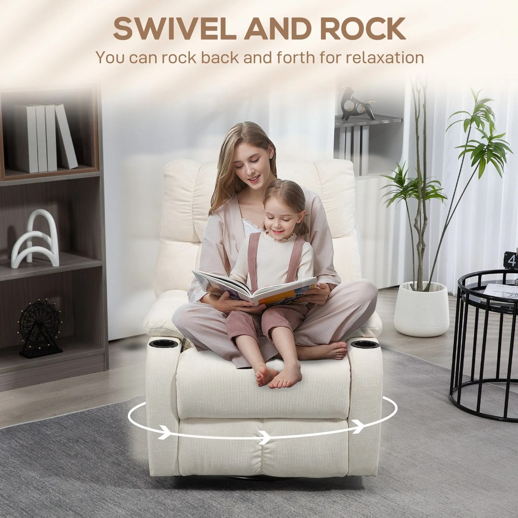 HOMCOM Fotel relaksacyjny z podnóżkiem, leżak, obrotowy, do 150 kg, stalowa rama, 88x96x108cm, Beżowy