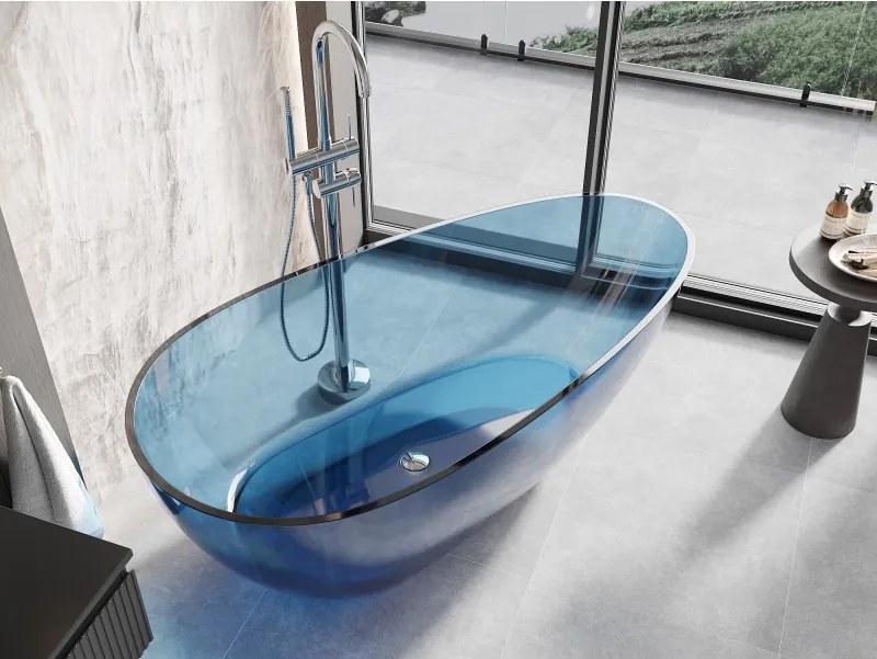 Mexen Glass denim wanna wolnostojąca transparentna 170 x 85 cm, korek chrom - 58061708507