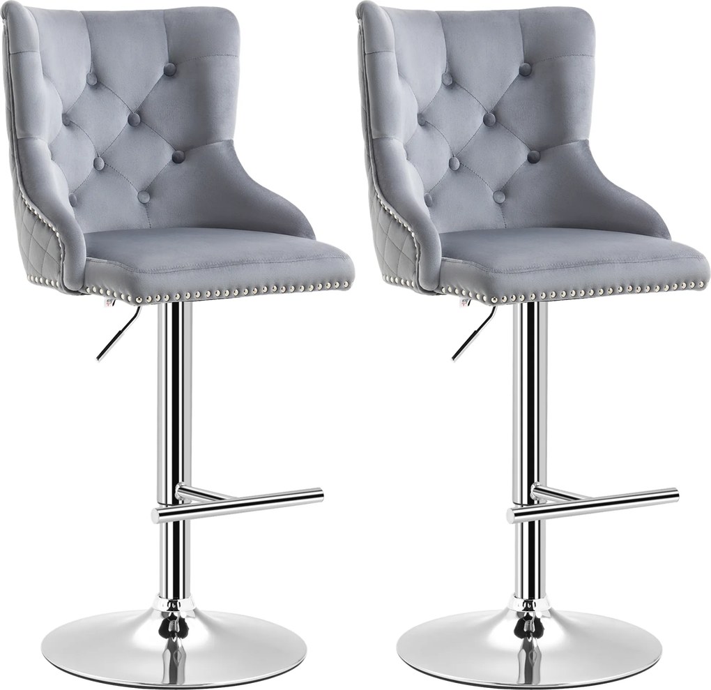 HOMCOM Zestaw 2 taboretów barowych regulowana wysokość obrotowe siedzisko stylowe i wygodne szare | Aosom PL