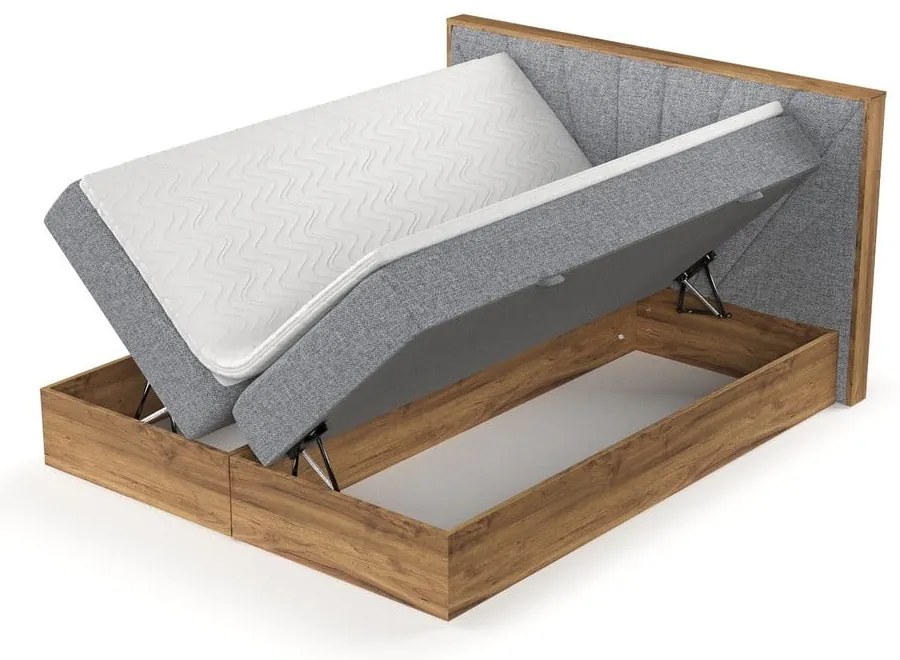 Szaro-naturalne łóżko boxspring ze schowkiem 140x200 cm Asahi – Maison de Rêve