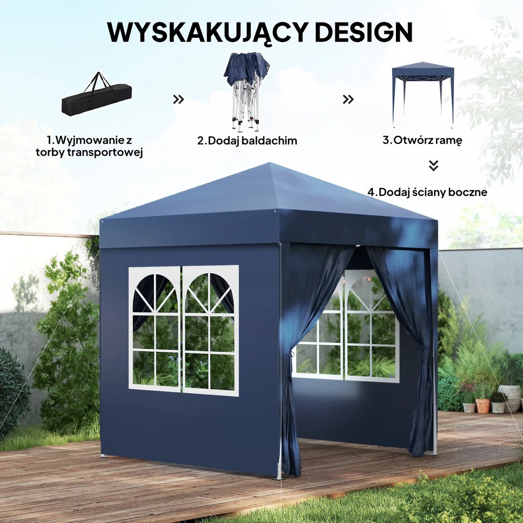 Outsunny Altana Ogrodowa 2x2m Składana 4 Ściany Boczne z Oknami Metal Oxford Czarna | Aosom PL