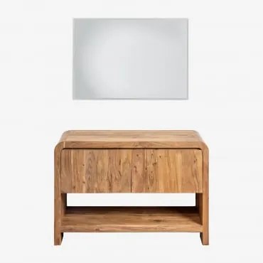 Zestaw Mebli Łazienkowych Z Drewna Vacry Akacja Brąz & Bez Umywalki & Prostokątna Lampa Led I Przeciwmgielna 100x70 Cm Riben & Bez - Sklum