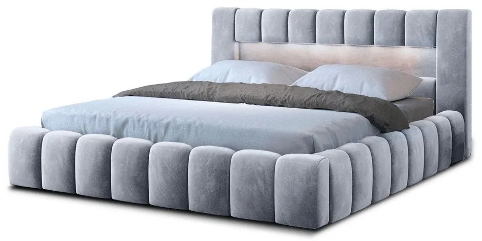 Jasnoszare tapicerowane łóżko dwuosobowe ze schowkiem ze stelażem 160x200 cm Lamica – ELTAP