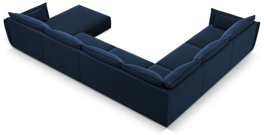 Ciemnoniebieski aksamitny narożnik (lewostronny/w kształcie litery U) Vanda – Mazzini Sofas