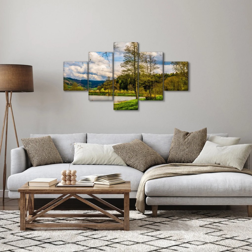 Obraz łodzi nad jeziorem (125x70 cm)