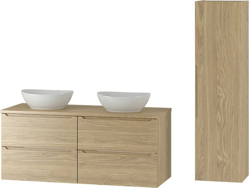 Zestaw do Łazienki 120cm Szafka Blat Umywalka Słupek Słupek Dąb Olejowany Etna