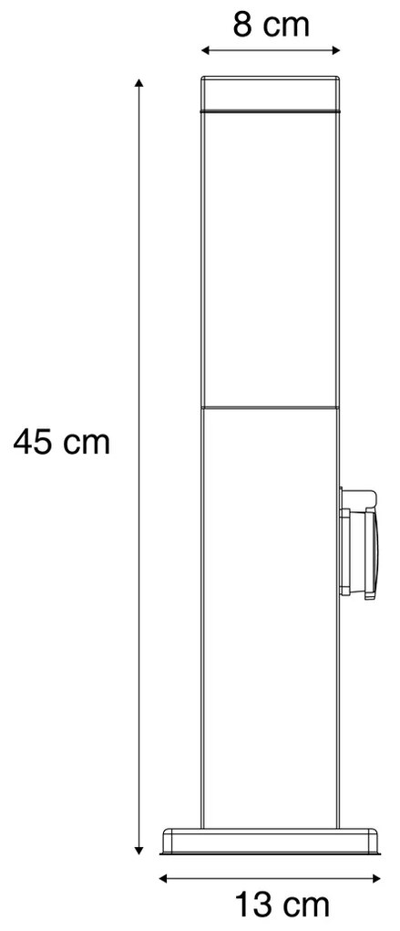Zewnetrzna Lampa zewnętrzna ciemnoszara z przydymionym szkłem 45 cm IP44 z gniazdem i czujnikiem ruchu - Malios Nowoczesny Oswietlenie zewnetrzne