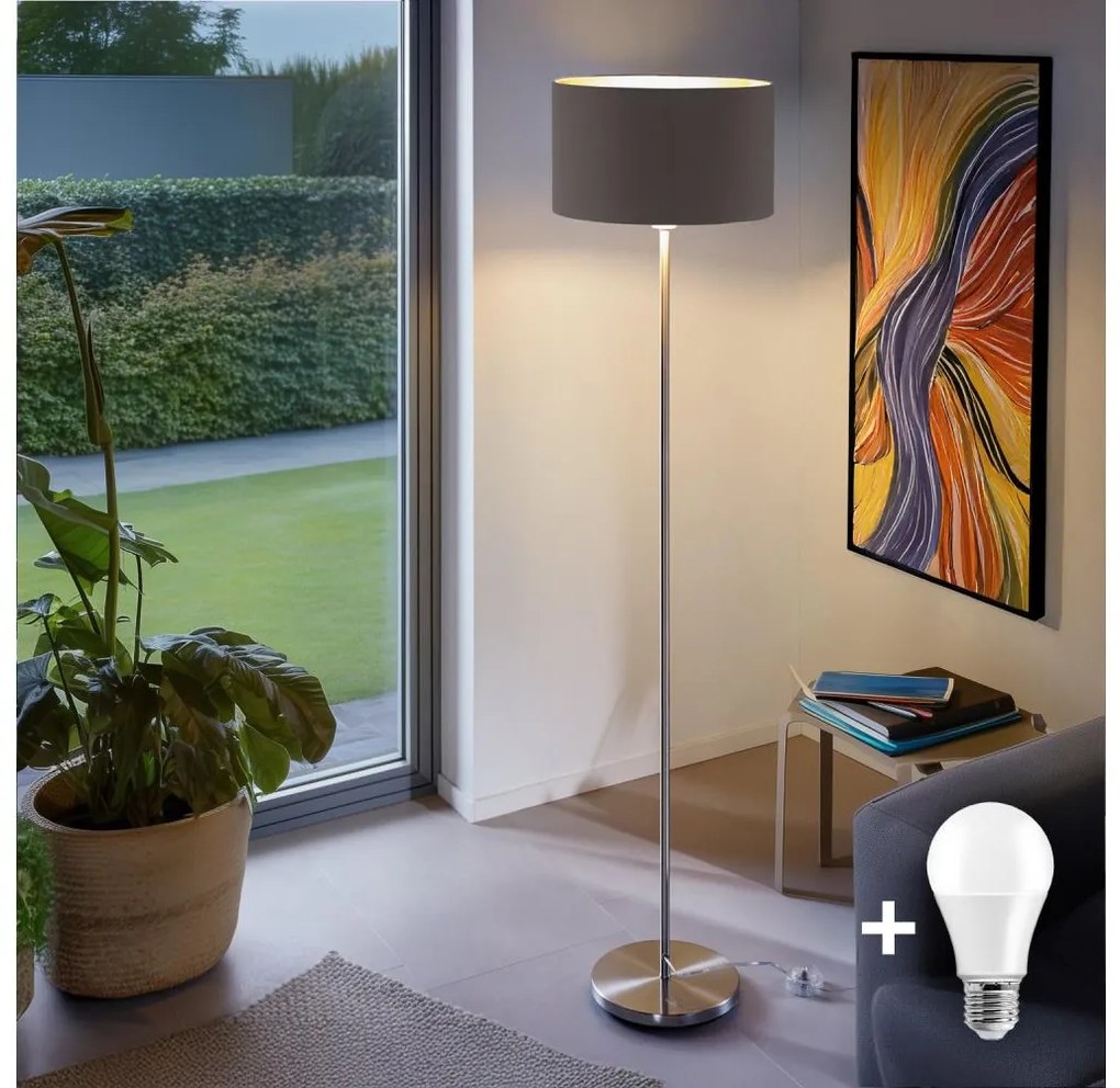 LED lampa stojąca TUNJA 1xE27/20W/230V śr. 38 cm matowy chrom/taupe