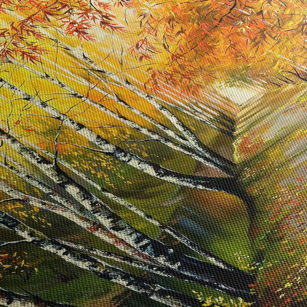Obraz - Romantyczna aleja wzdłuż wody, obraz olejny (z zegarem) (90x30 cm)