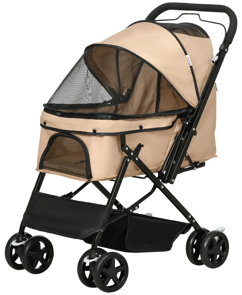 Outsunny Wózek dla Psa Składany 1 Kosz 2 Hamulce Jasnobrązowy | Aosom PL