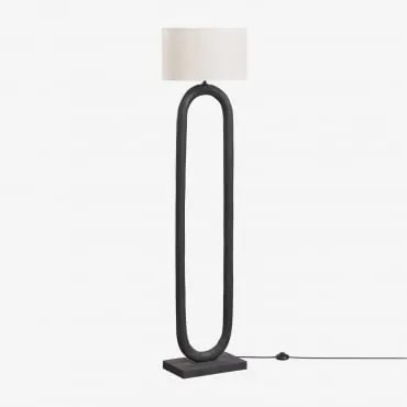 Lampa Podłogowa Z Drewna Mango Tiberia Nizina Czarna & Linen Beżowa Tapioka Ø40 Cm - ↑25 Cm Azoia - Sklum