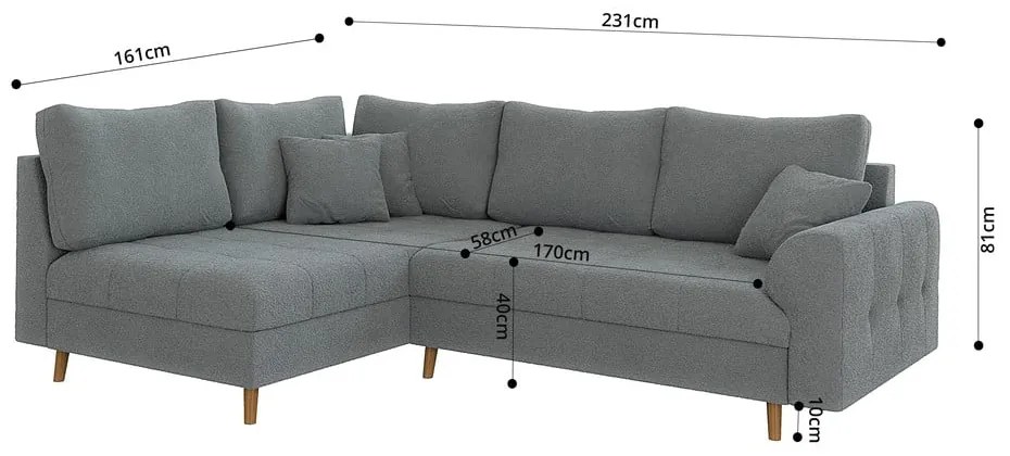 Szary narożnik z materiału bouclé (lewostronny/w kształcie litery L) Ariella – Ropez