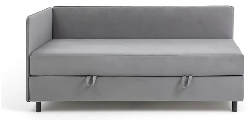 Szare tapicerowane łóżko jednoosobowe ze schowkiem i materacem 90x200 cm Avela – Bonami Selection
