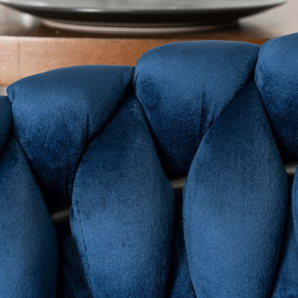Krzesło Tapicerowane Plecione do Salonu ELENA Granatowe Welurowe Nowoczesne Loft