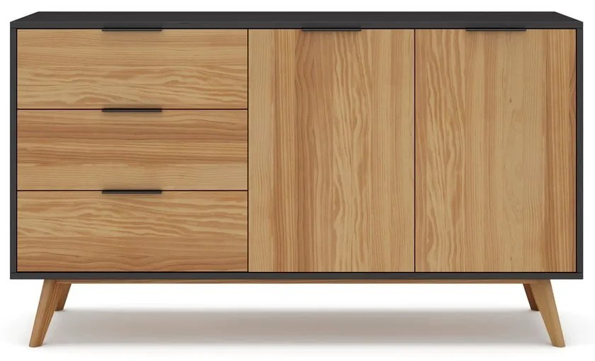 Czarno-naturalna niska komoda z drewna sosnowego 140x81 cm Lavis – Marckeric