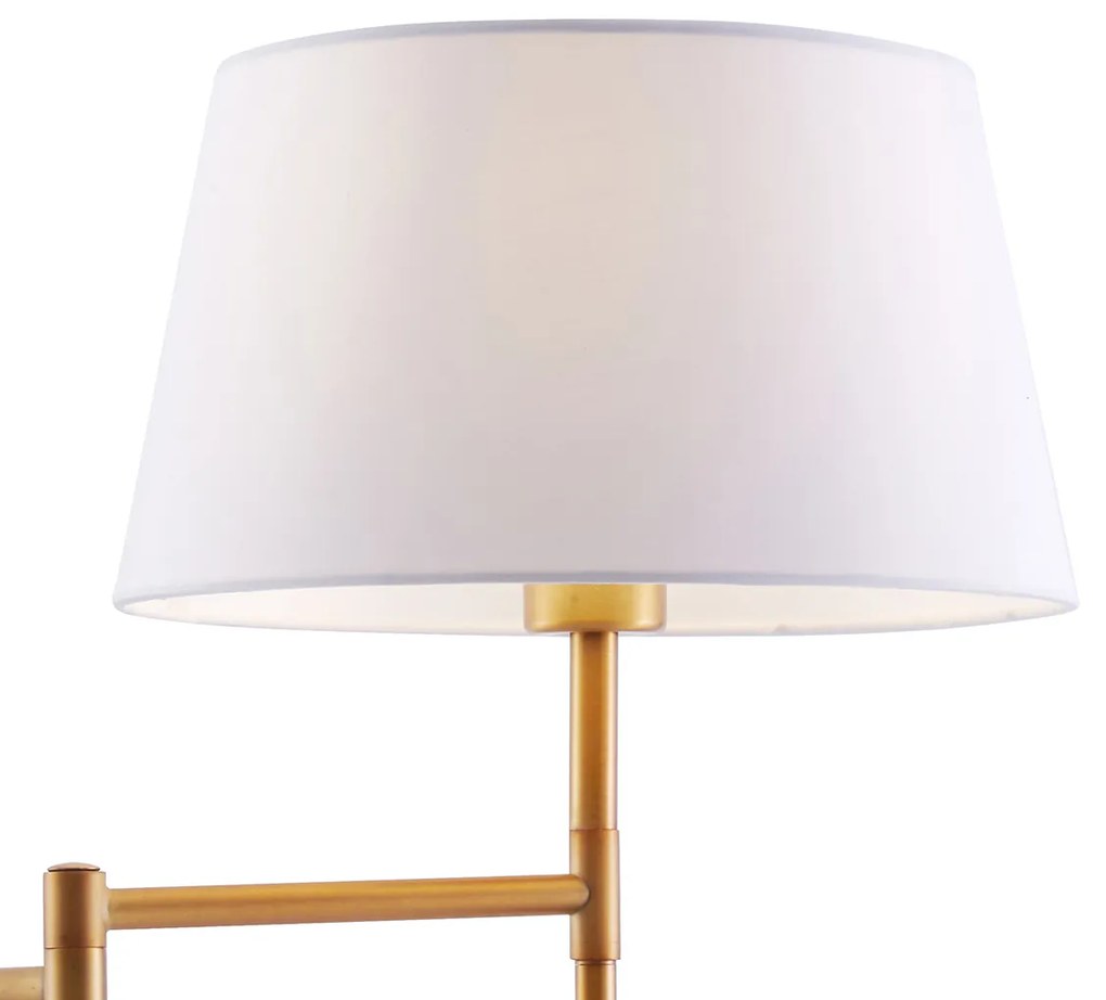 Lampa stojąca brązowa z białym kloszem i regulowaną lampką do czytania - Ladas Retro Oswietlenie wewnetrzne