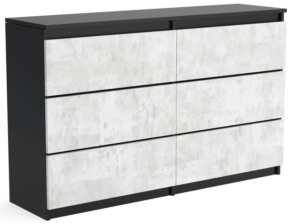 Duża komoda 6 SZUFLAD Szafka 120 cm ARIA Czarny/Beton