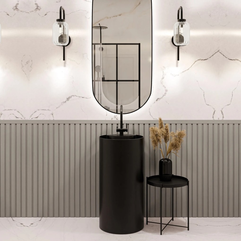 Umywalka z konglomeratu wolnostojąca okrągła czarna matowa 87 x 44 cm KALMI BLACK MATT z otworem na baterię