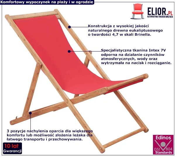Czerwony leżak plażowy - Kane 2X
