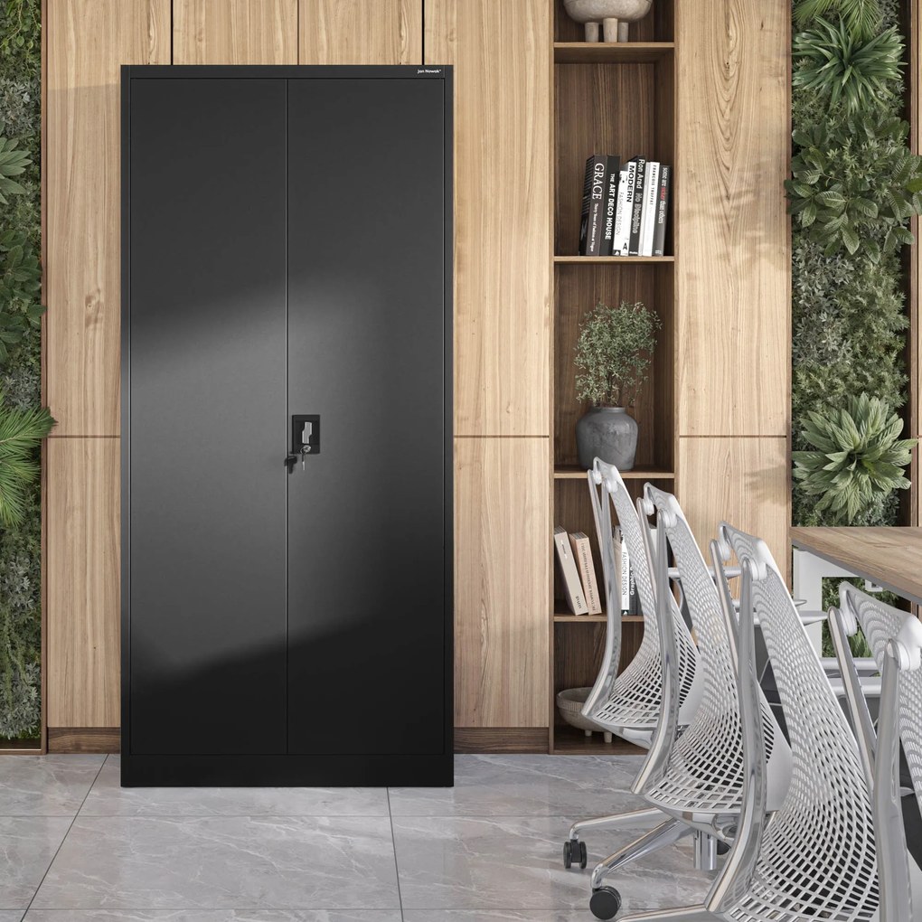 Szafa na dokumenty biurowa metalowa czarna: JAN H, 900 x 1950 x 400 mm