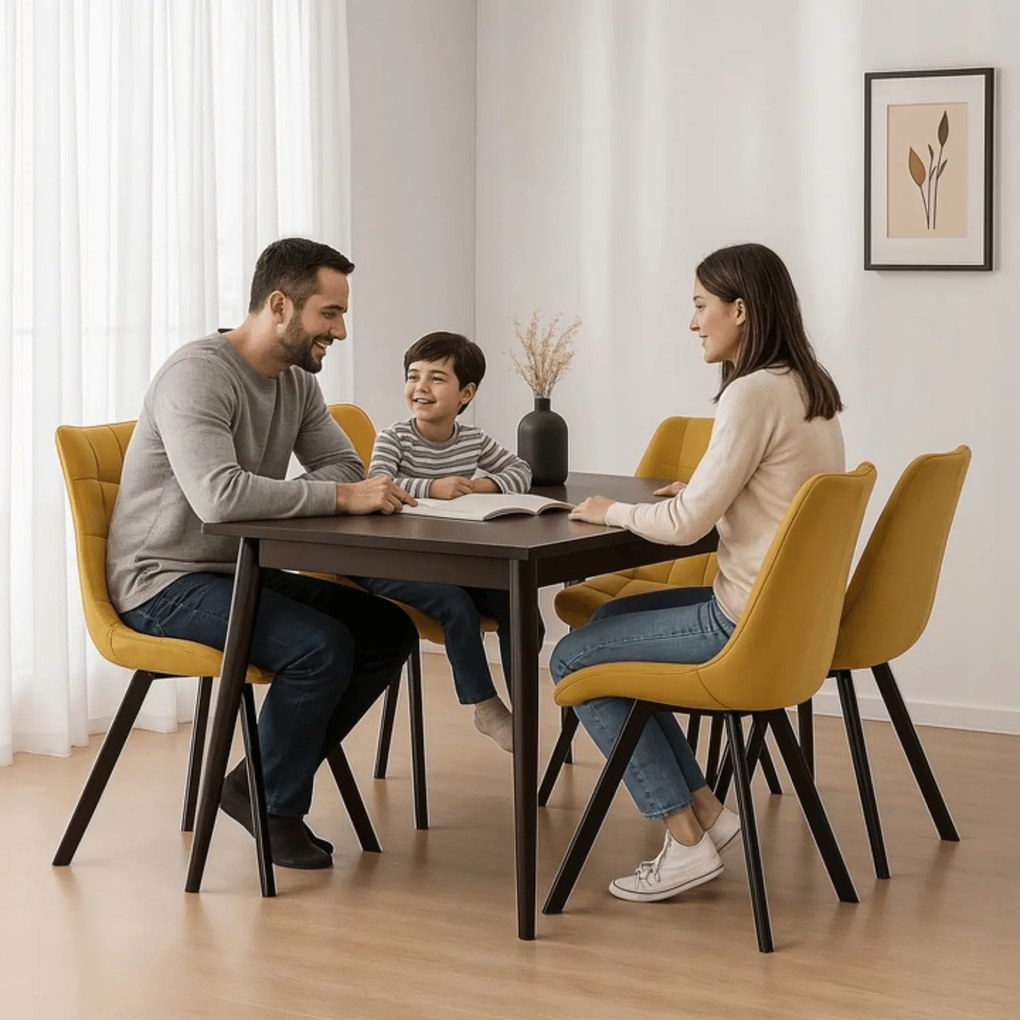 Zestaw 4x Krzesło Tapicerowane RICK do Salonu Musztardowe Welurowe Nowoczesne Loft