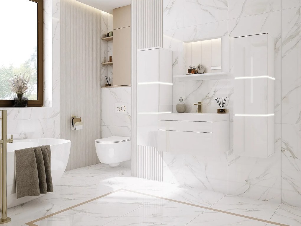 Zestaw mebli łazienkowych, Matowa biel, Połysk biały, 120 x 110 cm