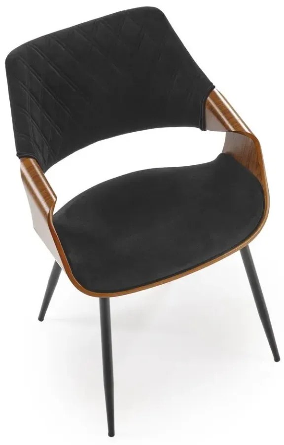 Krzesło tapicerowane K586 VELVET czarne/orzech HALMAR