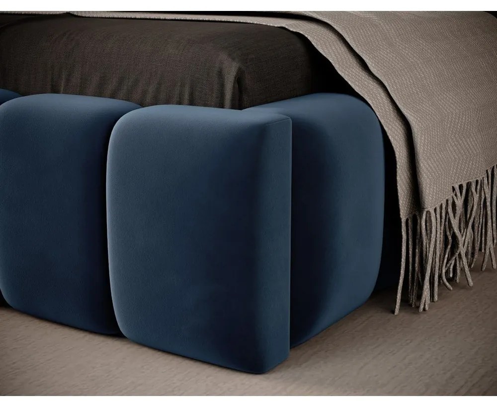 Ciemnoniebieskie tapicerowane łóżko jednoosobowe ze schowkiem ze stelażem 90x200 cm Lamica – ELTAP