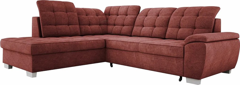Narożnik LOTTA, 258x212cm, z funkcją spania i wysokiej jakości tapicerką – idealny do małych i dużych pomieszczeń, układ lewy, kolor: BURGUND
