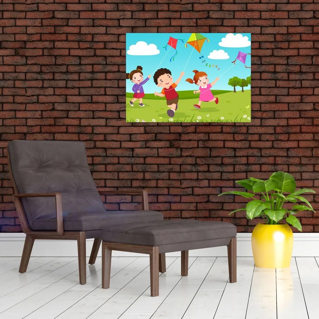 Obraz - Dzieci latają latawcem (70x50 cm)