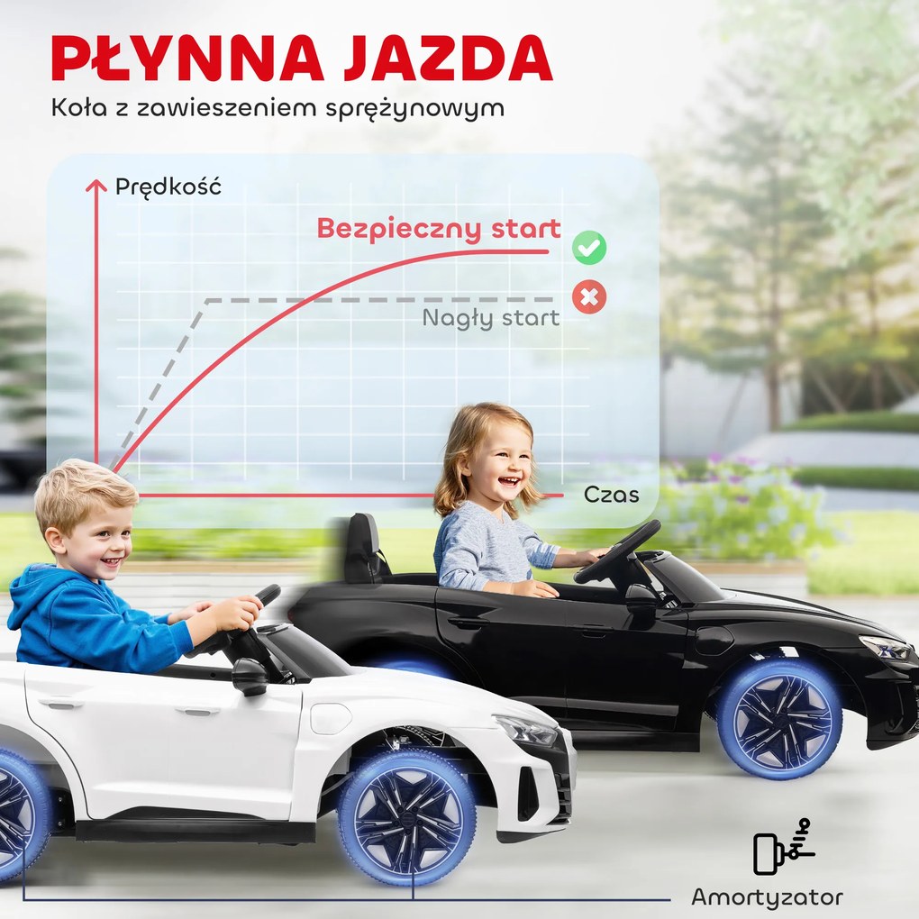 HOMCOM Elektryczny samochód dla dzieci Licencjonowany Audi z bezpiecznym pasem pilotem zdalnego sterowania i światłem Czarny 103x58x41cm | Aosom PL