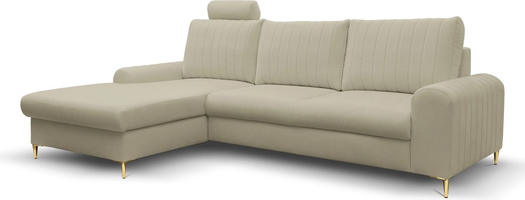 Masseno Narożnik VERONA z funkcją spania i pojemnikiem na pościel Narozniki L, Rozkładana sofa - Beżowy, LOFT 2