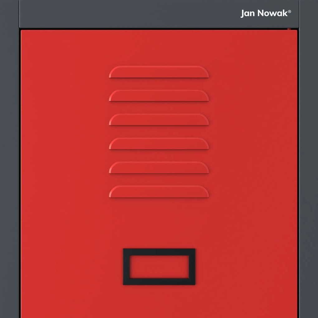 Szafka ubraniowa BHP antracytowo-czerwona: czterokomorowa KACPER, 800 x 1800 x 500 mm