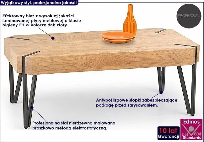 Ława w industrialnym stylu loft - Frost - dąb złoty